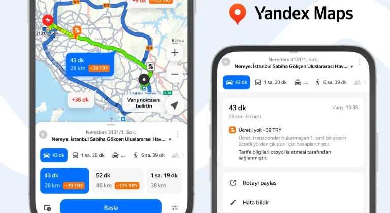 Yandex Maps artık güzergâh boyunca yol ücretlerini gösteriyor