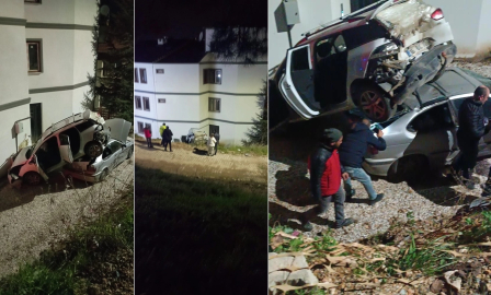 Kontrolden çıkan otomobil park halindeki aracın üzerine uçtu: 1 yaralı