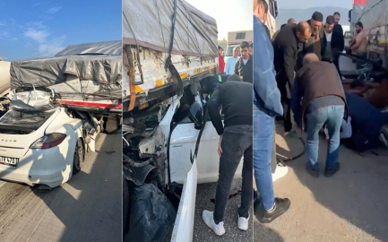 Tırın altına giren lüks otomobil hurdaya döndü: 1 ağır yaralı