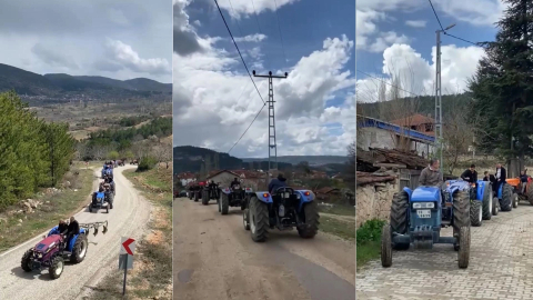 Bursa'da komşu köye traktörlü bayram konvoyu