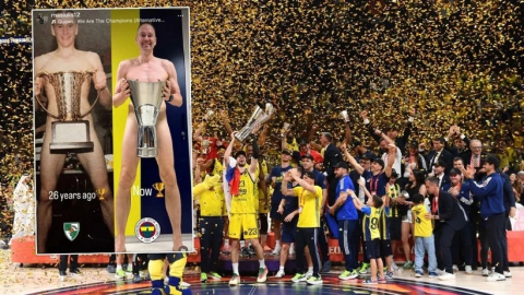 Fenerbahçe Beko’nun antrenörü kupayla çıplak poz verdi