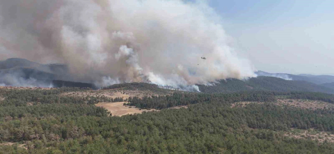 Harmancık Meyrandağı’ndaki yangın dronla böyle görüntülendi