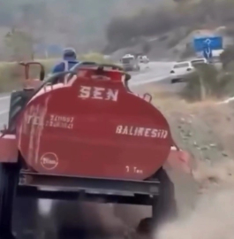 Cepheye gider gibi patlak tekerle yangına gitti