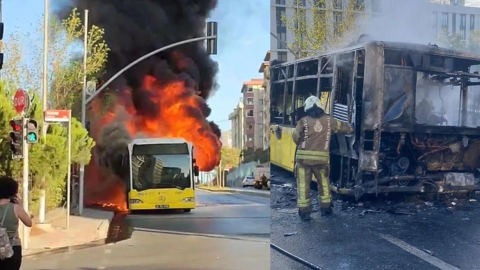Ümraniye'de İETT otobüsü alev alev yandı
