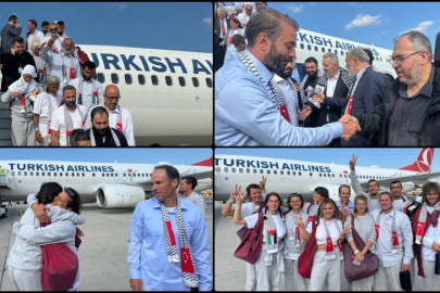 İsrail'in alıkoyduğu Özgürlük Filosu aktivistlerini Türkiye'ye getiren THY uçağı İstanbul'a ulaştı
