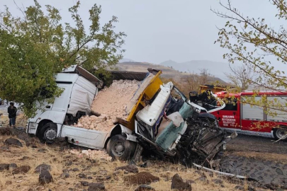 İki kamyon kafa kafaya çarpıştı: 1 ölü, 1 ağır yaralı