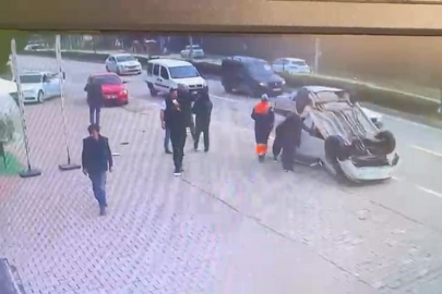 Taklalar atan otomobilden burnu kanamadan çıktı
