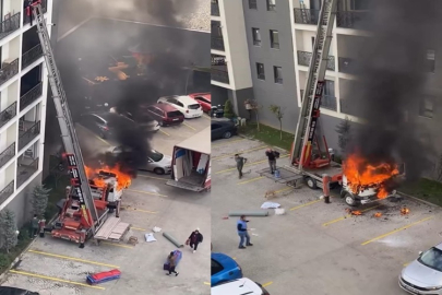 6. kata eşya çıkaran vinçli kamyon alev alev yandı