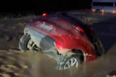 Otomobil bataklığa saplandı, sürücü son anda kurtuldu