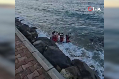 3 tekerlekli elektrikli motosiklet denize uçtu