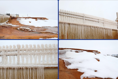 "Sivas'ın Pamukkale"si Altınkale'de buz sarkıtları oluştu