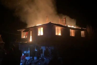Bursa'da alevli gece...Köy evi alevlere teslim oldu