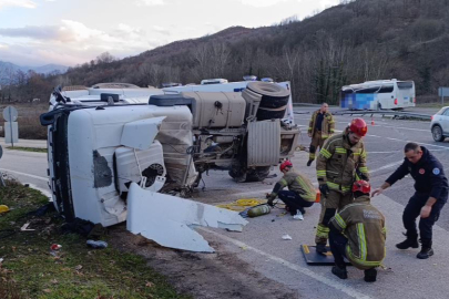 Kontrolden çıkan beton tankeri devrildi : Sürücü ağır yaralı