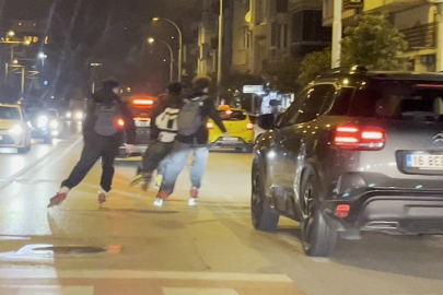 Bursa’da patenli gençlerin tehlikeli yolculuğu