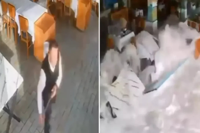 Dev dalgaları görünce kaçtı! İş yerini deniz bastı