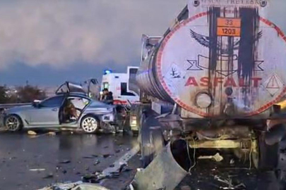 Tanker ile otomobil çarpıştı: 1 ölü, 5 yaralı