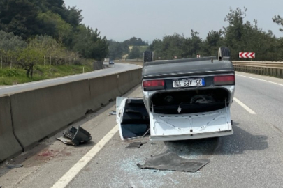Bursa'da kontrolden çıkan otomobil takla attı