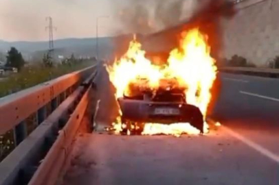 Otobanda seyir halindeki cip alev alev yandı